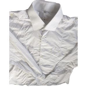 Stone Rose Button Down Long-sleeved Button Up Men Shirts 6 Striped Pocket White